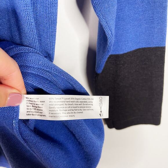 Eileen Fisher Small S Blue Gray Tencel Organic Cotton Silk Colorblock Sweater - Picture 7 of 7